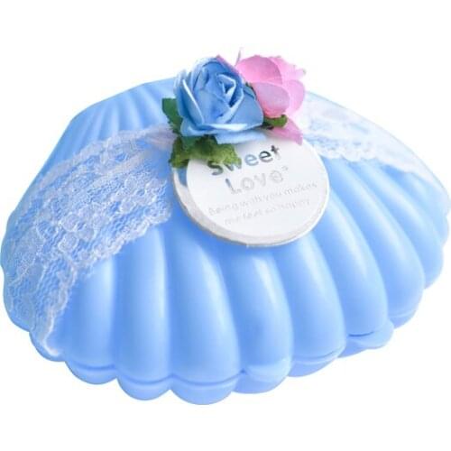 20 Pcs Blue Plastic Shell Chocolate Candy Box Bridal Jewelry With Flowers Wedding Gift Bag Party Supplies