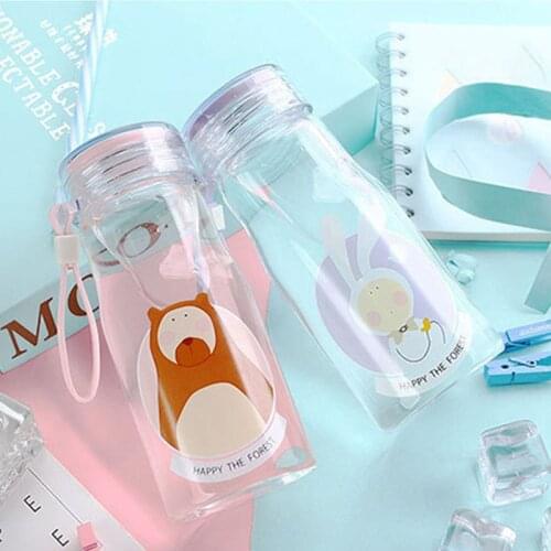 350ml Cute Animal Glass Water Bottles Heat-resistant Portable Tea Bottle Cartoon Silicone Rope Glass Bottle Lemon Drinkware Cup
