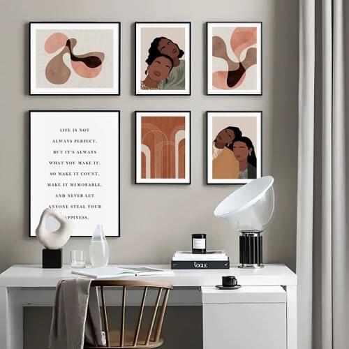 Abstract Graphic Shapes Arches Poster Orange Brown Vintage Woman Wall Art Print Canvas Painting Picture Living Room Decoration