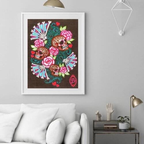 5D DIY Full Drill Diamond Painting Skull With Rose Flower Diamond Embroidery Cross Stitch Home Decoration Needlework Gift