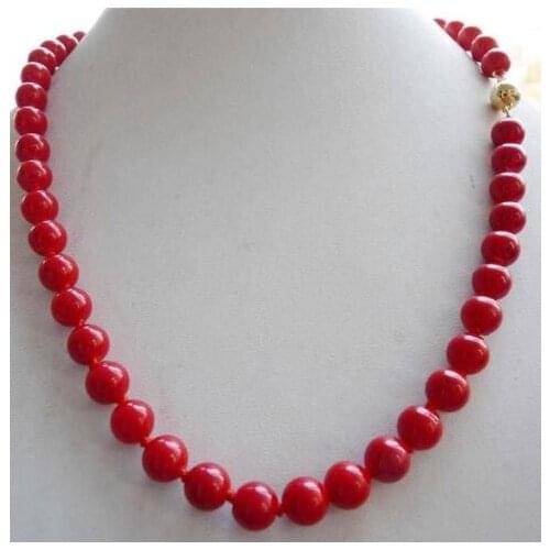 Free Shipping japen 8mm Red Sea Coral Gems Round Bead Necklace 18"