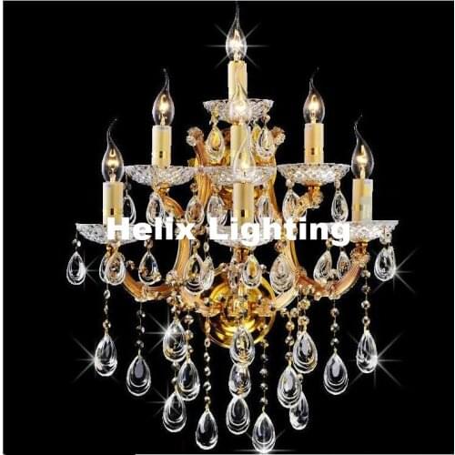 Modern LED Crystal Wall Lamp With 7 Lights W48cm Golden Clear For Home Lighting Wall Sconce Arandela Lamparas Home Decoration