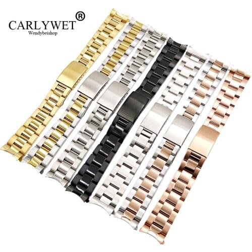 CARLYWET 13 17 19 20mm Wholesale 316L Stainless Steel Two Tone Rose Gold Silver Watch Band Strap Oyster Bracelet For Dayjust