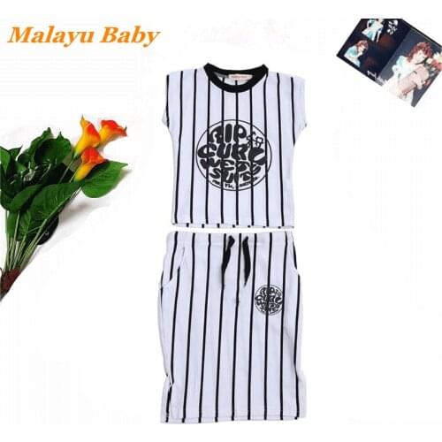 Malayu Baby Toddler Girl Clothes Suit Summer New Cotton Striped Print Short Sleeve Blouse/Bag Hip Skirt 2Pcs Kid Clothing 2-7Y