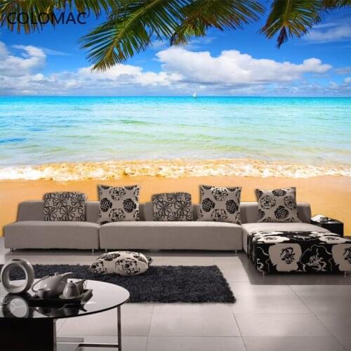 Colomac Custom 3d Blue Sky Sea Bedroom Background Wallpaper Non-woven Living Room Mural Water Resistant Stickers Drop Shopping