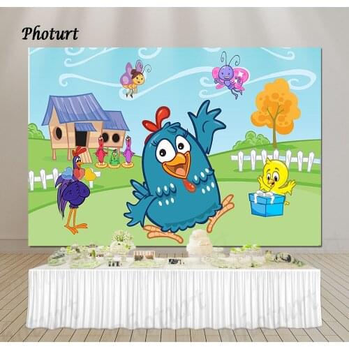 PHOTURT Farm Chicken Backdrop Kids Birthday Baby Shower Background Green Pink Polyester Vinyl Photography Banner Decoration Prop