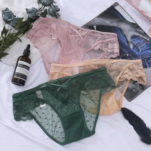 French Sexy Transparent Lace Thong Panties Briefs for Women Lingerie Seamless Ladies Underwear Cute Panty See Through Thongs Hot