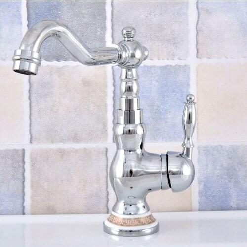 Chrome Brass Bathroom Faucet Basin Vanity Sink Mixer Tap 360 Swivel Spout Single Handle Tap Deck Mounted Lsf677