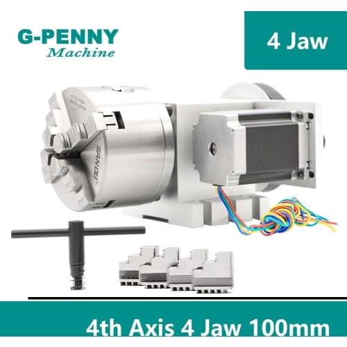 4Jaw100mm 4th Axis CNC dividing head/Rotation 6:1 Axis/A axis kit with nema23 stepper motor for CNC router woodworking engraving