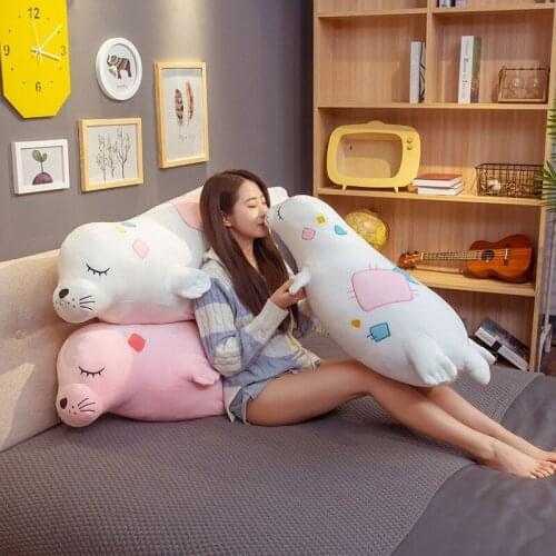 Colorful Patchwork Seal Plush Toy Soft Stuffed Cartoon Animal Dolphin Doll Bed Nap Pillow Chair Cushion Girls Birthday Gift