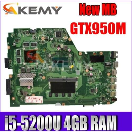 Akemy X751LX Mainboard For Asus X751LX X751LK X751LKB Laptop motherboard i5-5200U 4GB RAM GTX950M