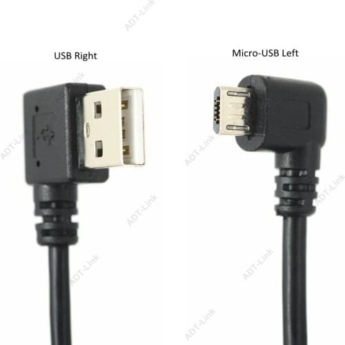 Micro USB Data Cable 90 Degree AM Left Angle Rickel Plated Short USB 2.0 -A-Male-5Pin to Right Angle Micro-B-5Pin Micro-USB 25cm
