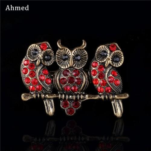 Ahmed Fashion Jewelry Charm Retro Three Owl Brooches For Unisex New Design Cute Animal Jacket Accessories Ornaments