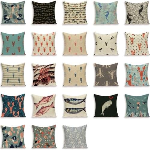 Cartoon Marine Life Throw Pillow Animals Decorative Pillowcase Lobster Pattern Cushions for Living Room