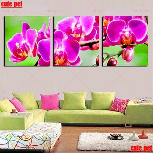 Full Drill Phalaenopsis flower diamond embroidery Diamond Painting Abstract Art 5d cross stitch diy mosaic handCrafts gift 3PCS
