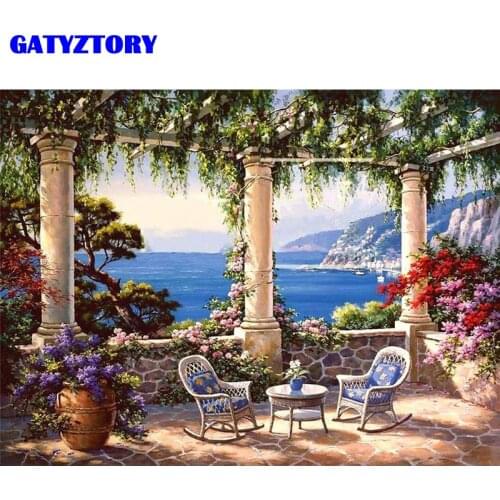 Frameless Harbor Landscape DIY Digital Painting By Numbers Modern Wall Art Decor Handpainted Oil Painting For Living Room Arts