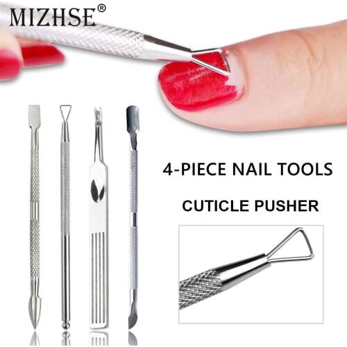MIZHSE 4 Style Stainless Steel Cuticle Remover Set Double Head Pusher Cut Dead Skin Fork Pedicure Manicure Nail Care Tool Kits
