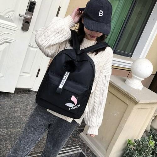 New Korean Nylon Printing Solid Backpack Girl School Bags for Teenage College Wind Women SchoolBag High Student Bag Black Pink