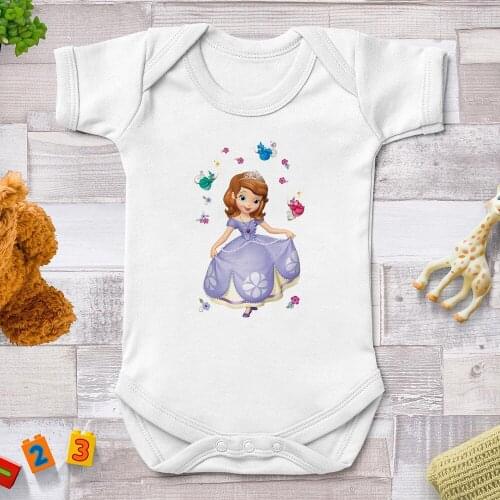 Newborn Baby Clothes Short Sleeve Girl Boy Clothing Sofia The Frist Design Disney Rompers de bebe Costumes White