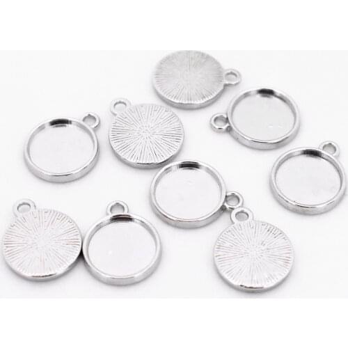 20pcs/lot 12mm Inner Size Rhodium Plated Simple Style Cabochon Base Cameo Setting Charms Pendant
