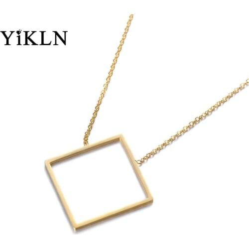 YiKLN Classic Hollow Geometric Square Pendant Necklaces Jewelry Titanium Steel Chokers Necklace For Women Colares YN17052