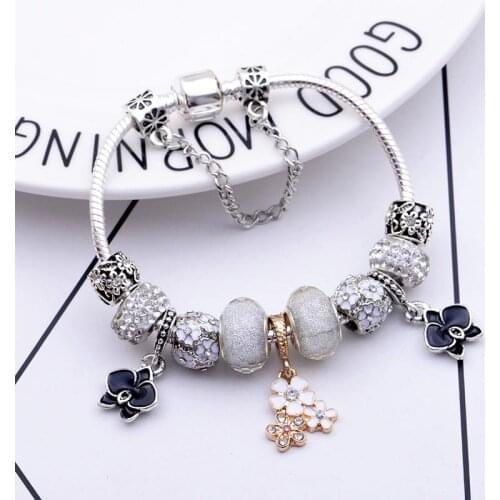 Pandora-style Magnolia Pendant DIY Big Hole Bead Fashion Bracelet