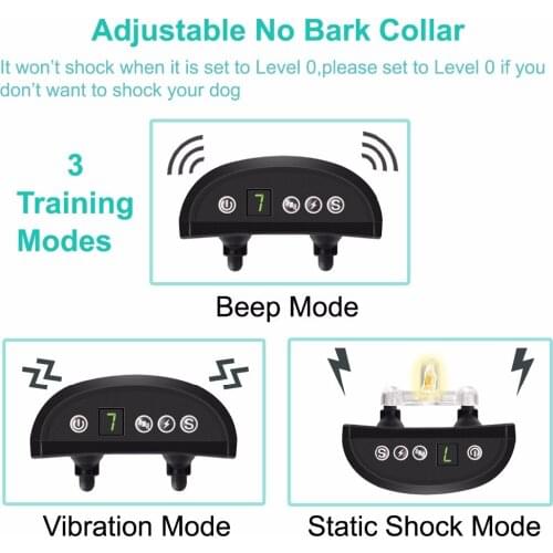 Rechargeable Waterproof Bark Collar Dog No Bark Collar Anti-Barking Collar Shock Training Collars with Beep/Vibration/No Harm
