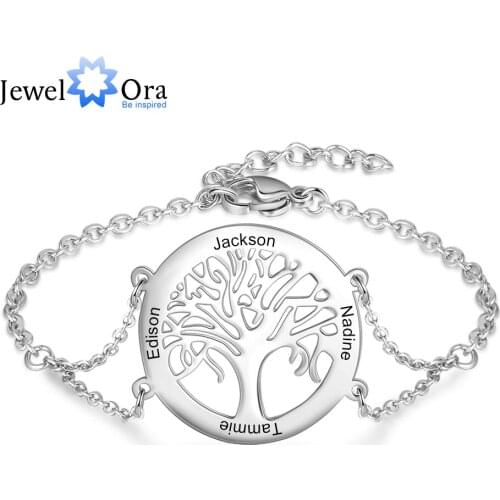 Personalized Tree of Life Bracelets with Engraving Name Stainless Steel Custom Family Tree Bracelets for Women New Year Gift