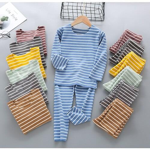 Spring Fall Autumn Winter Boys Girls Pajamas Cotton Sleepwear Warm Thicken Kids Children Self-Heating Thermal Seamless