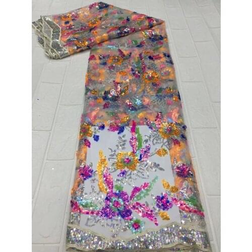 Multicolor African Sequins Laces Fabrics Embroidered Nigerian Sequins 2021 Tulle Lace Fabric For Bridal Materials Dress FJ4759