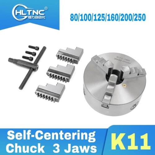 K11- 80/100/125/160/200/250 Self-Centering Chuck 3 Jaws Hardened Steel for CNC Lathe Drilling Milling Machine