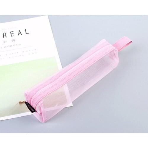 Cute Pencil Bag Portable Pen Pouch Novelty Pencil Case Mesh Pockets Large Capacity for Pens Makeups Cosmetics Coins