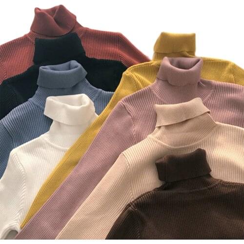 Women Sweaters Solid Slim Turtleneck Long Sleeve Basic Pullover Jumper Female Fashion Autumn Winter Warm Korean Sweaters 2020
