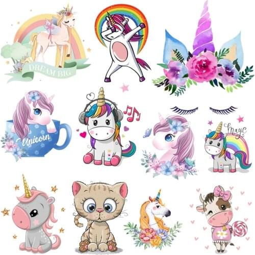 Iron On Cartoon Unicorn Heat Vinyl Transfer For Clothing Cute Owl Transfers For Clothes Applique Stickers For Diy Baby T-shirt