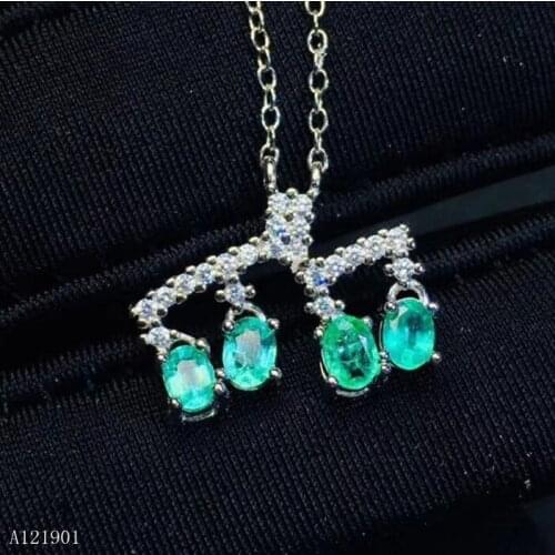 KJJEAXCMY boutique jewelry 925 Silver-inlaid Natural Emerald Ladys Necklace Pendant Support Detection