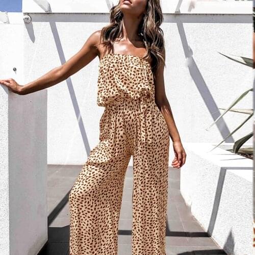 2021Womens Jumpsuit Fashion Print Sexy Straps Wide-leg Pants Jumpsui Loose Summer Jumpsuits Casual Boho Style Vacation Rompers