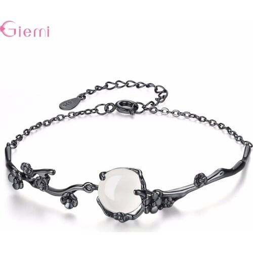 Fashion Vintage 925 Sterling Silver Chain Bracelet Popular Opal Plum Blossom Bracelet for Women Handmade Jewelry