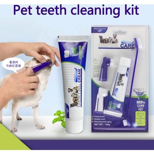 Pet Dog Cat Toothpaste Puppy Toothpaste Toothbrush Set Medium Large Dog Oral Cleaning supplies Four-Piece Cat And Dogs Set Tools