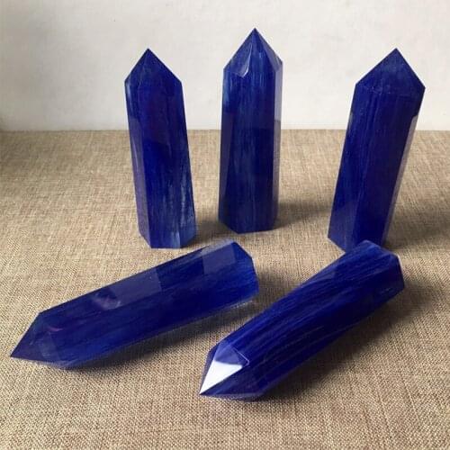 1PC Blue Smelting Quartz Crystal Wand Point Healing Obelisk Reiki Energy Pillar Melting Refining Stone Ore Mineral Home Decor