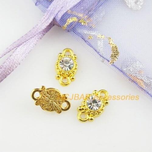 30 New Clear Charms Crystal Round Connectors Pendants Gold Color 6.5x11.5mm