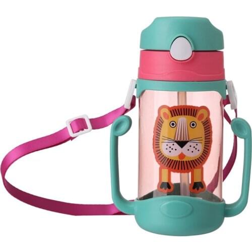 400ML Kids Children Learn Drinking Cups Straw Feeding Bottle Cup with Handle Cute Double Handle Kids Water Juice Drink Bottle