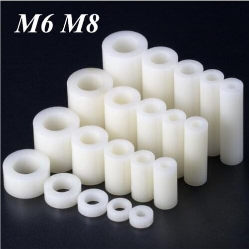 60pcs M6 M8 ABS Rround spacer Non-Threaded Hollow ouble-pass standoff Flat Head Nylon Plastic Washer for PCB Spacing Fixed