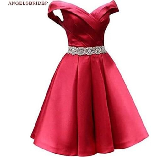 ANGELSBRIDEP Sweetheat Homecoming dresses Vestidos de festa Sexy Off-Shoulder Crystal Satin Graduation Formal Party Gowns