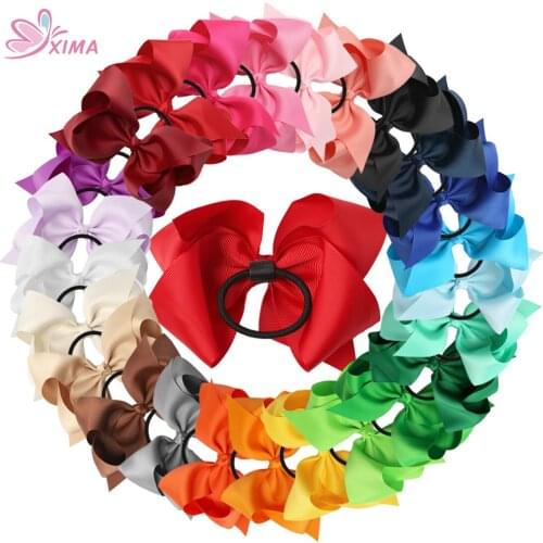 XIMA 25pcs 5''Ponytail Holder Grosgrain Ribbon Hair Bows with Elastic Black Hair Band Hair Accessories for Girls