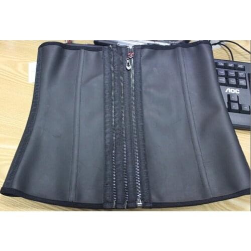 Free Shipping 3 Zip Black Latex Wait Cincher Corset Steel Boned XS-3XL