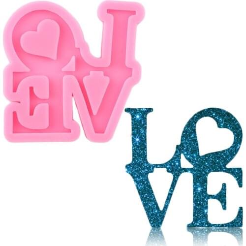 Shiny Love Letter Shape Silicone Keychain Mold Polymer Clay Custom Keychain Moulds Epoxy Resin Jewelry Making Necklace Mould