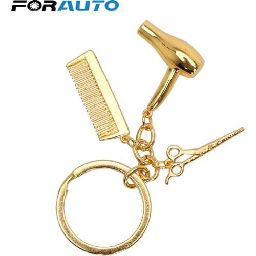 FORAUTO Car Key Rings Keyring Hairdressers Gift Keychains Comb Scissors Hair Dryer Car-styling