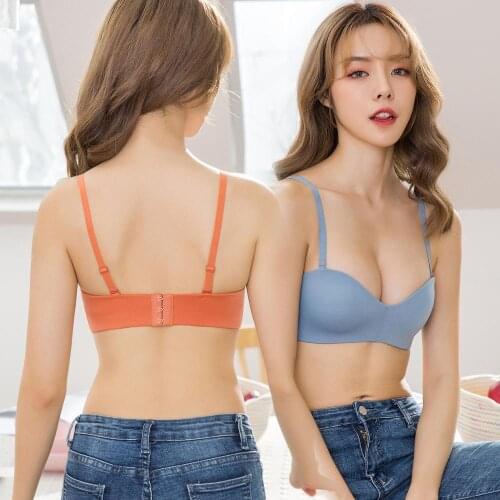 Strapless Without-rim Underwear Women Small Breast Push Up Adjustable Bra One Piece Seamless Gather Bra Girls Section Received