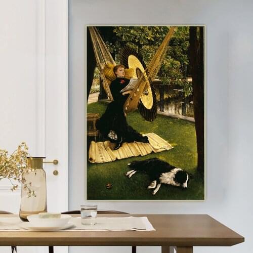 Citon James Tissot《The Hammock, 1879》Canvas Art Oil Painting Artwork Print Poster Picture Wall Decor Home Living Room Decoration