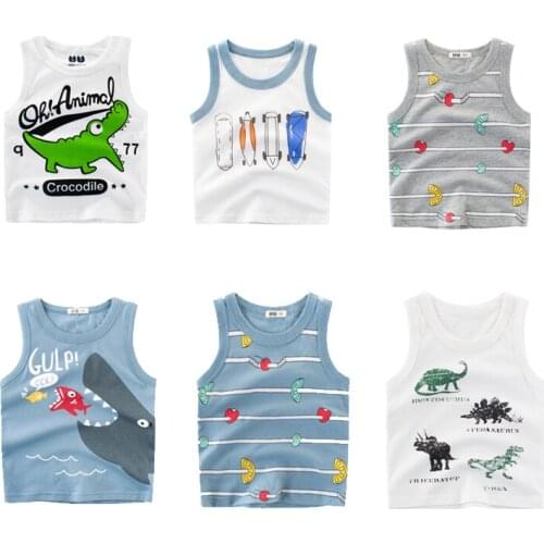 Children boy girl vest T-shirt Children Summer vest top dinosaur hungry crocodile print top cotton 2-10 years old
